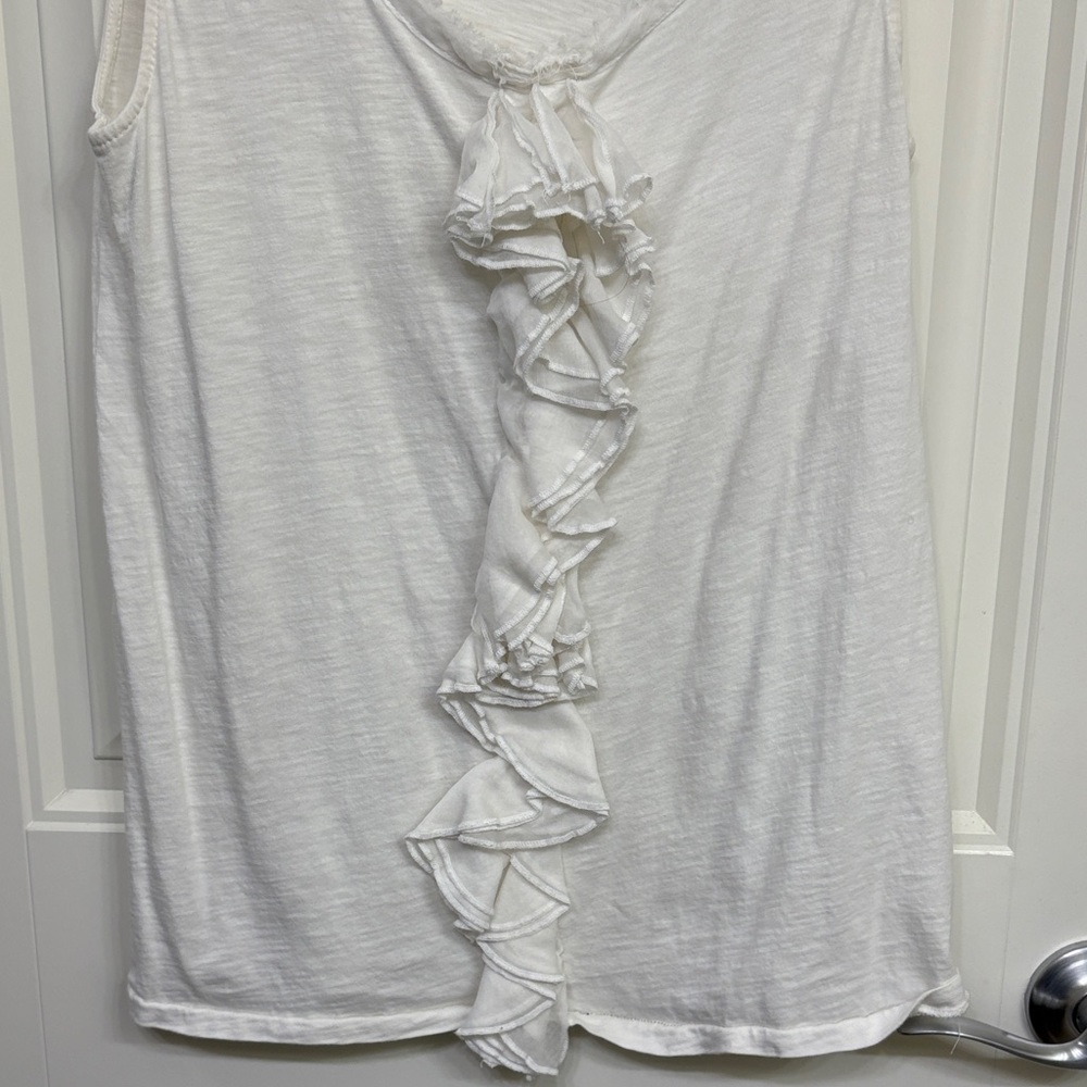 LOFT White Ruffle Front Tank Top - Picture 3 of 8